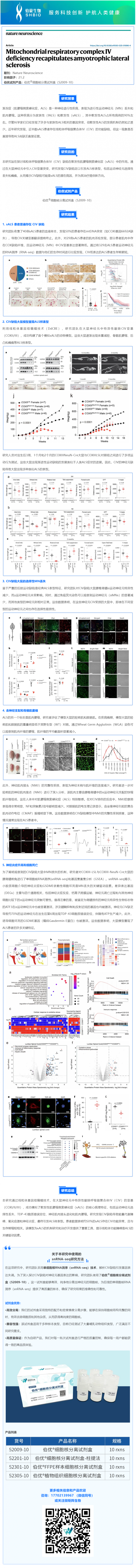细胞核分离试剂盒应用文章 _ 线粒体呼吸链复合体 IV 缺陷重现肌萎缩侧索硬化症表型